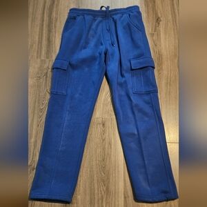 Men's Royal Blue Cargo Jogger Pants with Drawstring Waist